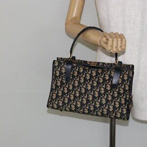 Christian Dior Trotter Canvas Hand Bag Navy Auth 147155